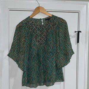 Banana Republic Teal and Tan Patterned Blouse
